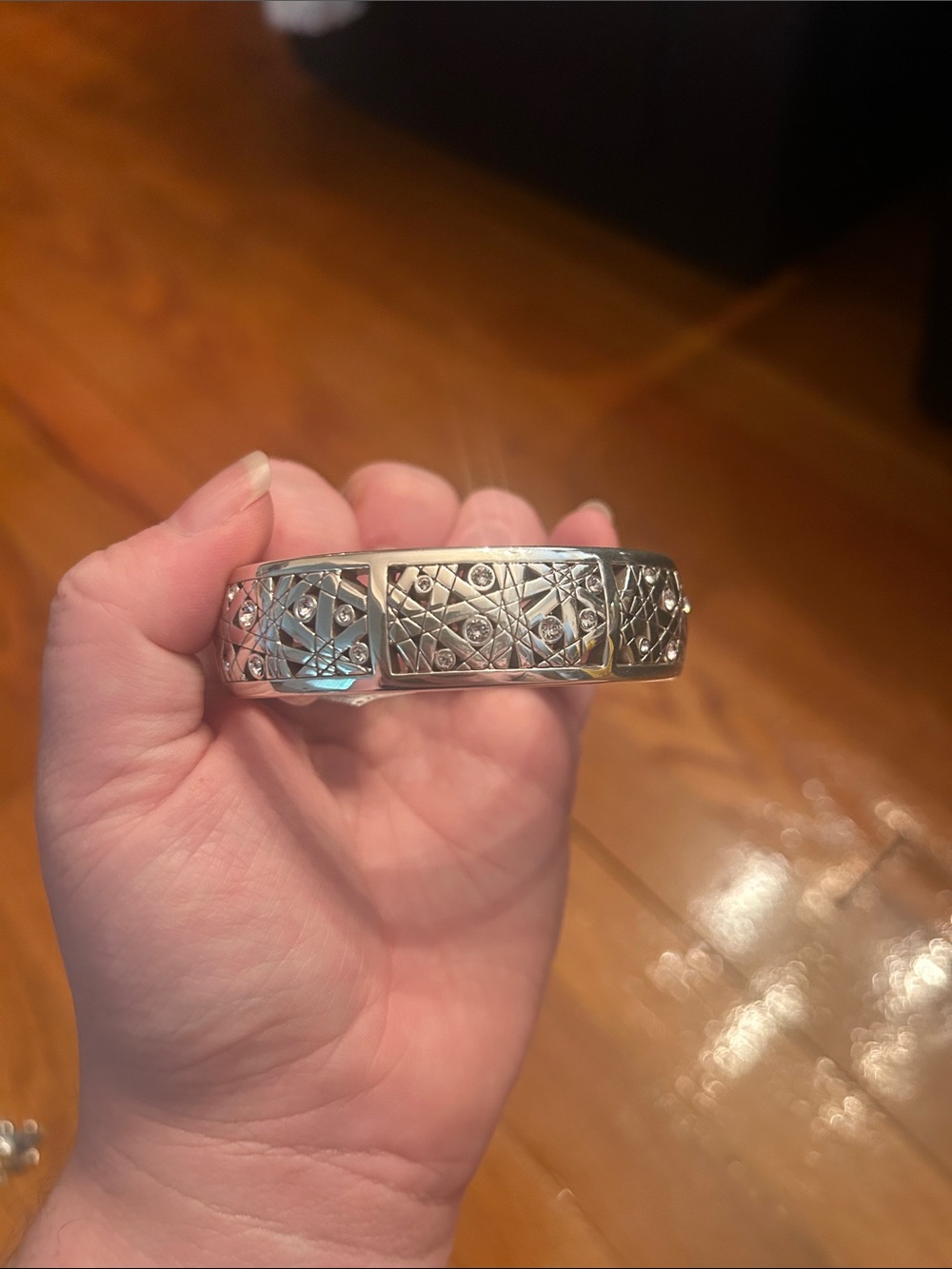 Brighton Silver Quilted Crystal-Accent Hinged Bracelet